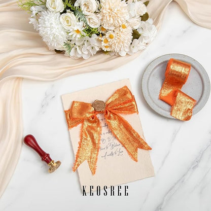 Orange Silk Chiffon Ribbon, Terracotta Frayed Shimmery Silk Ribbon - Image 3