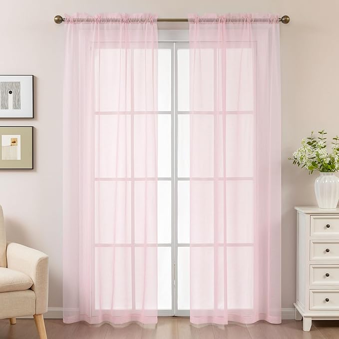 Pink Sheer Curtains 84 Inches Long, Privacy Semi Sheer Curtains - Image 2