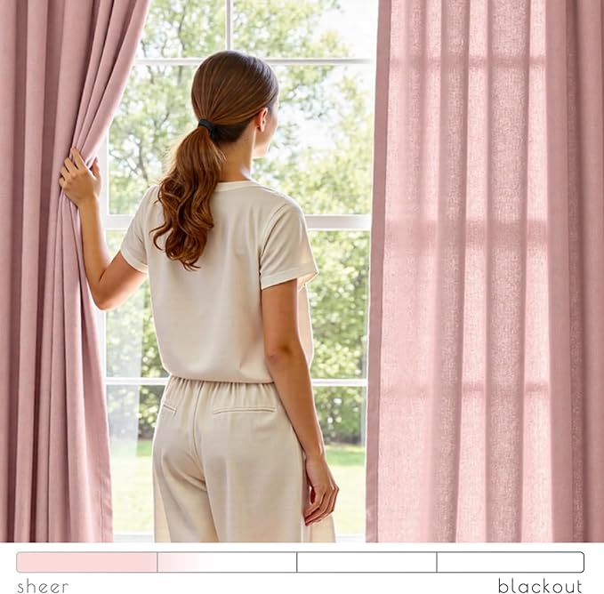 jinchan Pink Linen Blend Curtains 63 inch Length 2 Panels - Image 4