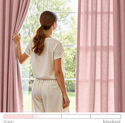 jinchan Pink Linen Blend Curtains 63 inch Length 2 Panels - Image 4