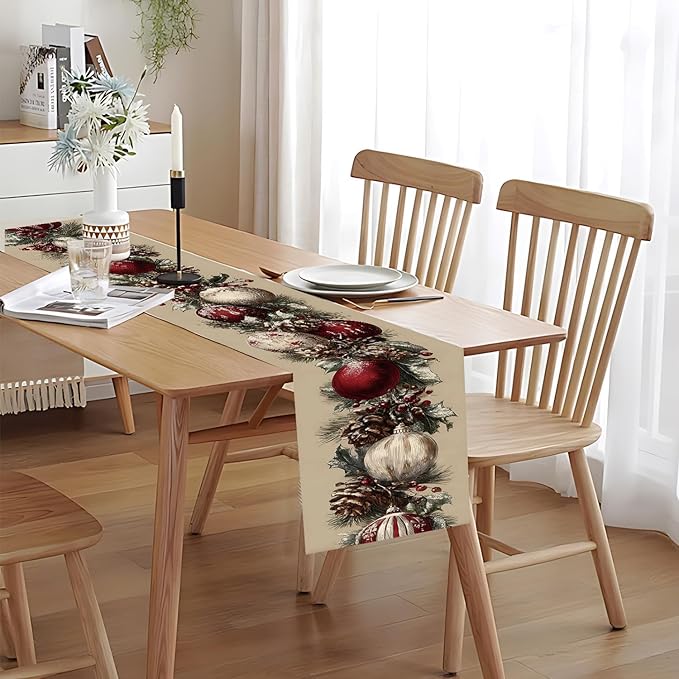 Elegant Red and White Christmas Table Runner – 13x72 Inch Holiday Table Decor - Image 8