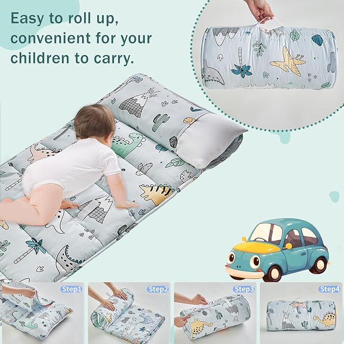 Toddler Nap Mat with Removable Pillow, Ultra Soft Slumber Bags - Image 3