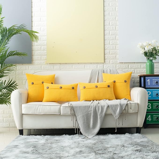 HWY 50 Yellow Chenille Throw Pillow Covers 22x22 Inch - Image 6