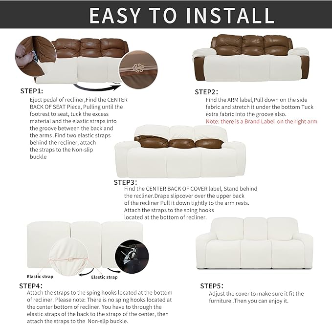 Easy-Going 8 Pieces Recliner Sofa Stretch Sofa Slipcover Sofa Cover Furniture - Image 4
