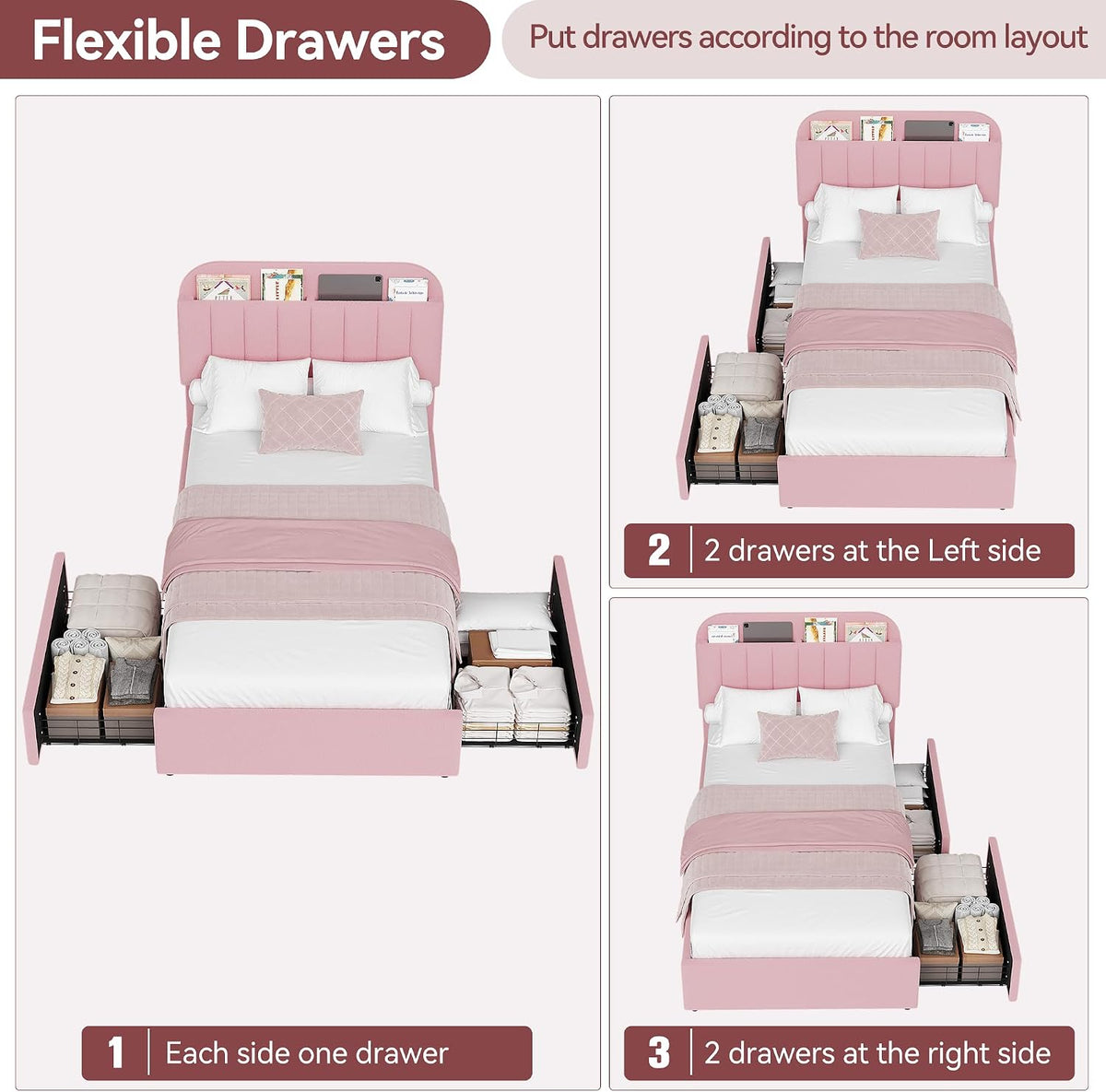 garveehome twin bed frame, platform bed with storage, package contents