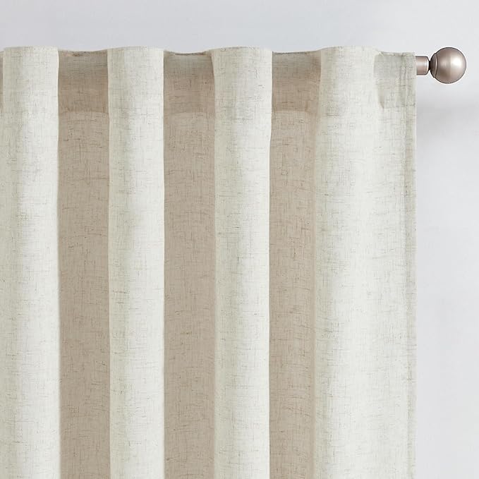 jinchan Beige Lined Linen Blend Curtain by JINCHAN