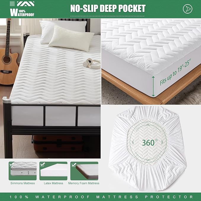 Unilibra Twin XL Size Waterproof Mattress Pad Rayon Made from Bamboo, Quilted - Image 2