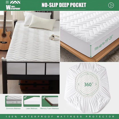 Unilibra Twin XL Size Waterproof Mattress Pad Rayon Made from Bamboo, Quilted - Image 2