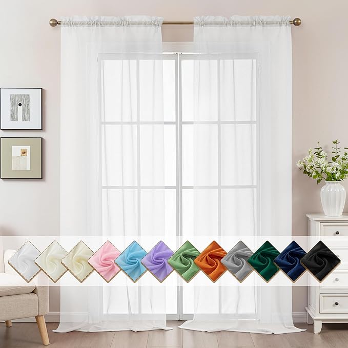 White Sheer Curtains 108 Inches Extra Long, Privacy Semi Sheer Curtains by ABLUEN