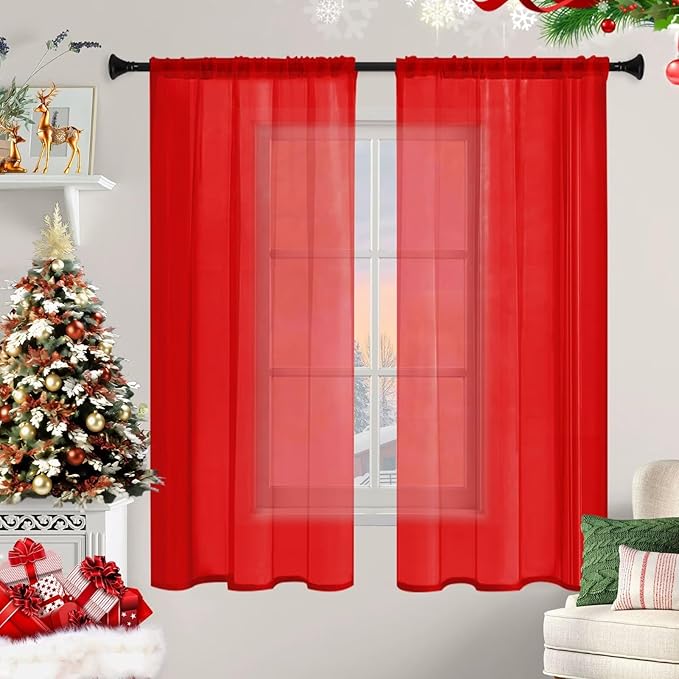 Sheer Curtains 84 Inches Long 2 Panels, Rod Pocket Short Curtain - Image 9