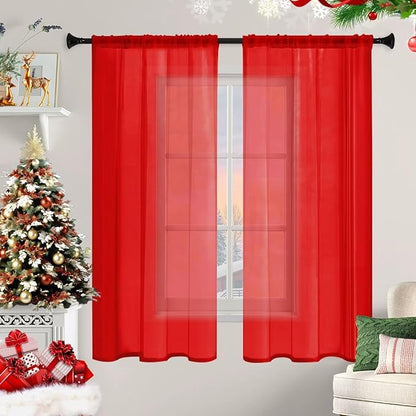 Sheer Curtains 72 Inches Long 2 Panels, Rod Pocket Short Curtain - Image 9