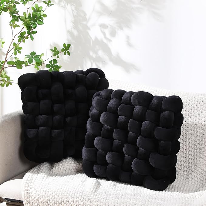 Wenqik 2 Pcs Knot Pillows Square Knotted Plush Throws Soft Accent Pillows by Wenqik