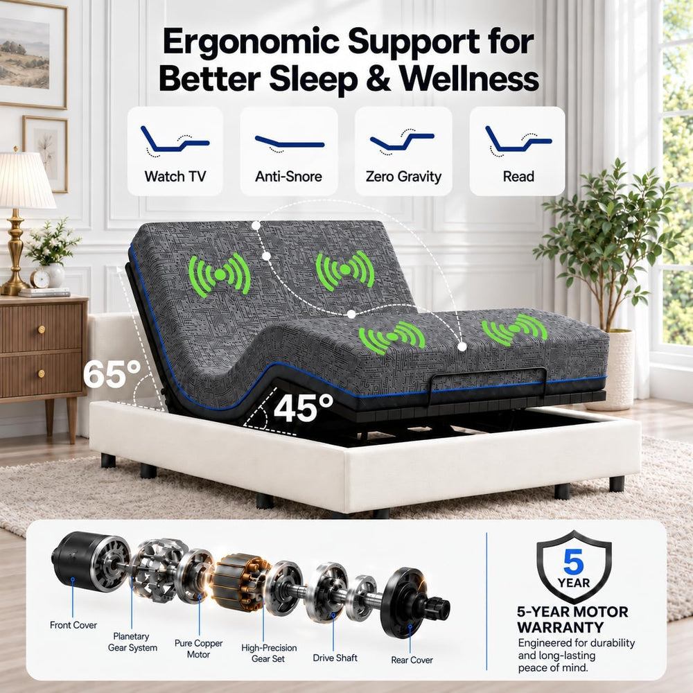 Marsail Queen Zero Clearance Adjustable Bed Base,Electric Bed with Massage