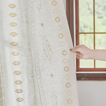 Gold Foil Linen Curtains for Bedroom, 96 Inches Long Moroccan Curtains for - Image 9