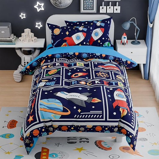 SANDJEST Space Bedding Twin for Boys, Ultra Soft Microfiber Comforter Bed Set by SANDJEST