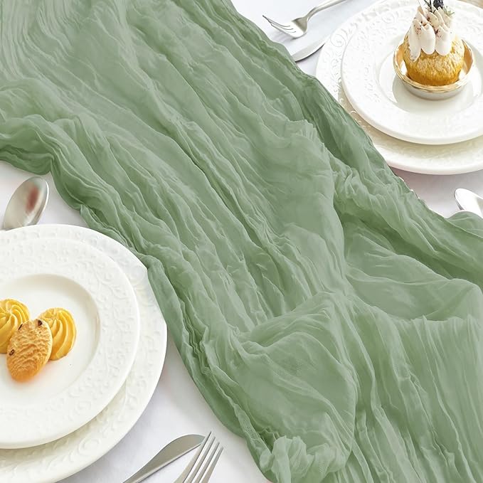 IVAPUPU 2 Pcs Cheesecloth Christmas Table Runner - 10ft Sage Green Boho Gauze by IVAPUPU