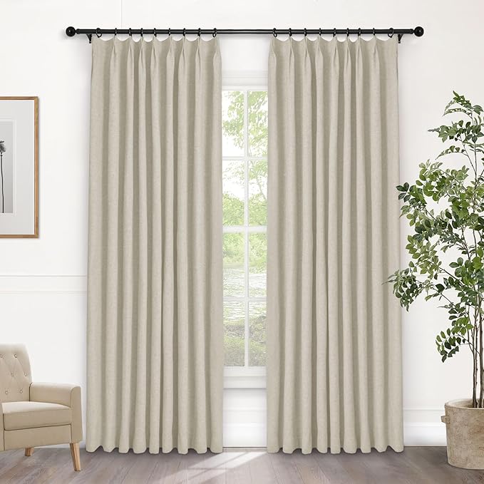 Macochico 100% Blackout Pinch Pleated Linen Curtains 84 Inch Length Thermal by Macochico