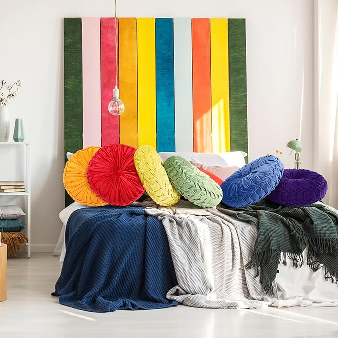 Yerliker 6 Pcs Floor Pillow Cushions 15inch Round Velvet Throw Pillows Colorful - Image 6