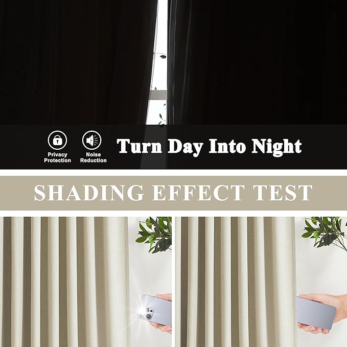 Vision Home Sand Pinch Pleated Full Blackout Curtains Linen Blended Room - Image 6