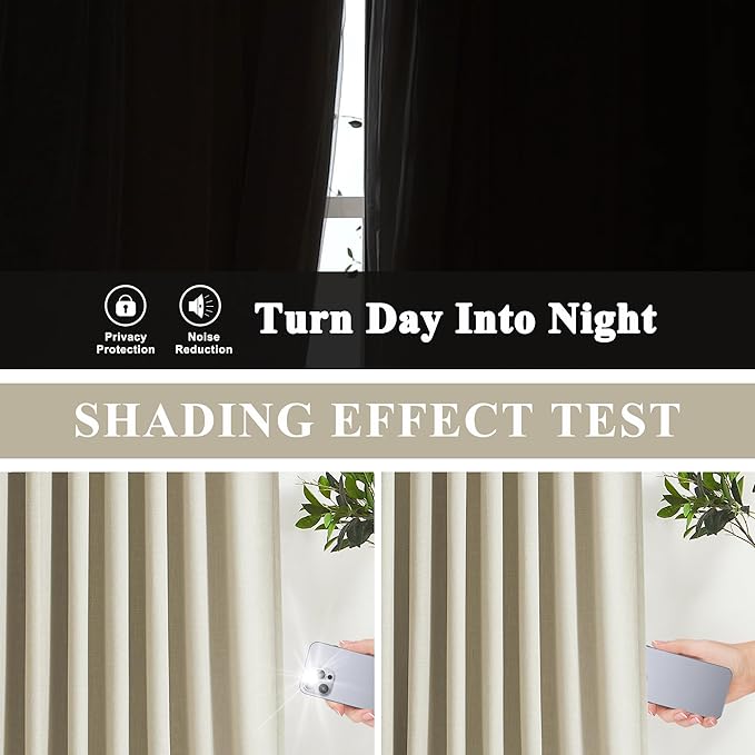 Vision Home Sand Pinch Pleated Full Blackout Curtains Linen Blended Room - Image 3