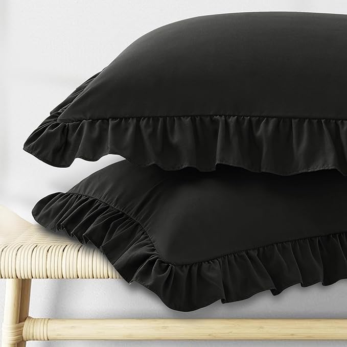 KKJIAF Ruffle Pillow Cases Standard Size Set of 2, Ruffled Pillow Covers by KKJIAF