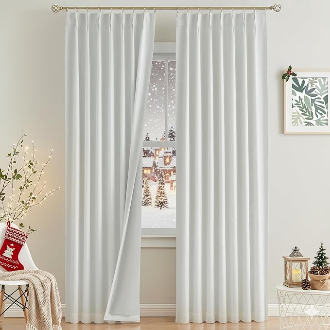 Vision Home White Pinch Pleated Full Blackout Curtains Thermal Insulated Window by VisionHome