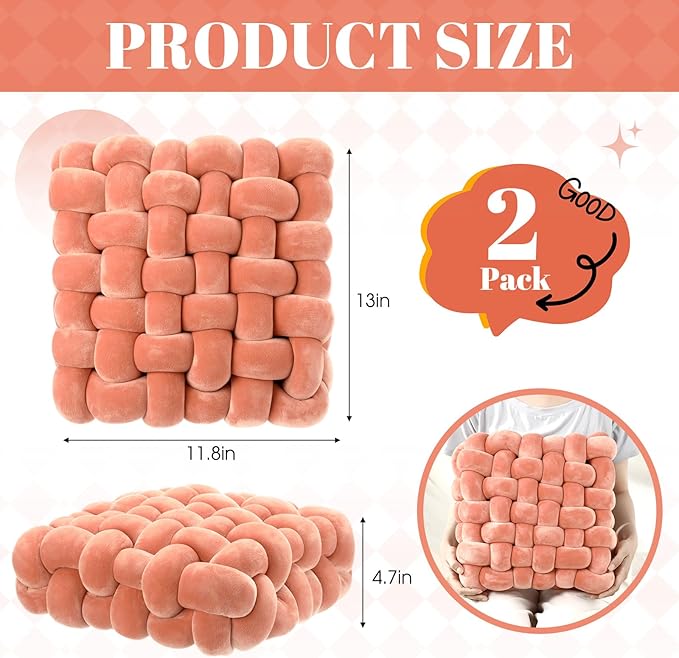 Wenqik 2 Pcs Knot Pillows Square Knotted Plush Throws Soft Accent Pillows - Image 3