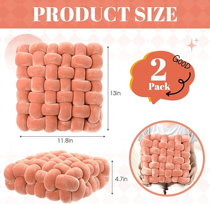 Wenqik 2 Pcs Knot Pillows Square Knotted Plush Throws Soft Accent Pillows - Image 3