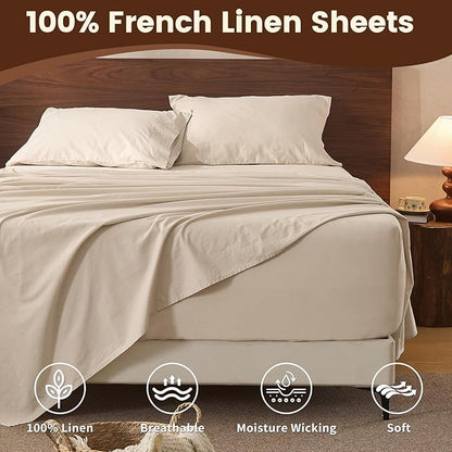 100% Linen Sheet Set King Size Extra Deep Pocket Fits 18-24 Inch Mattress - Image 4
