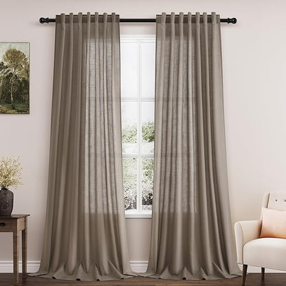 Dark Taupe Linen Curtains 96 Inches Long by Nanspring
