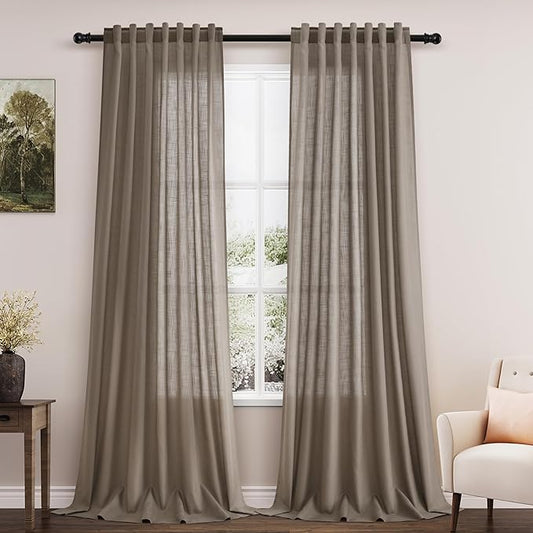 Dark Taupe Linen Curtains 96 Inches Long by Nanspring