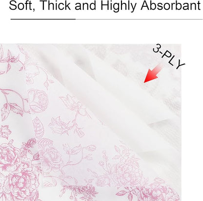 100 Pack Pink Floral Cocktail Napkins, Guest Hand Towels Disposable - Image 3
