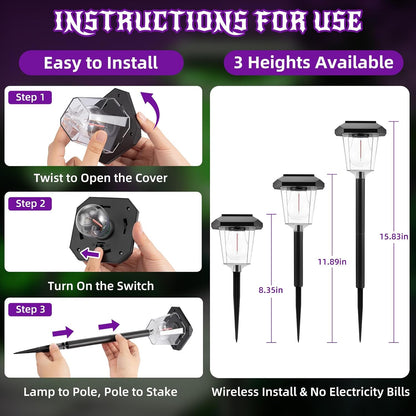 16Pack Purple Solar Halloween Lights outdoor, Pathway Halloween Decorations