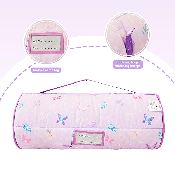 Viviland Toddler Kid Nap Mat for Preschool, Girls Purple Butterfly Slumber Bag - Image 3