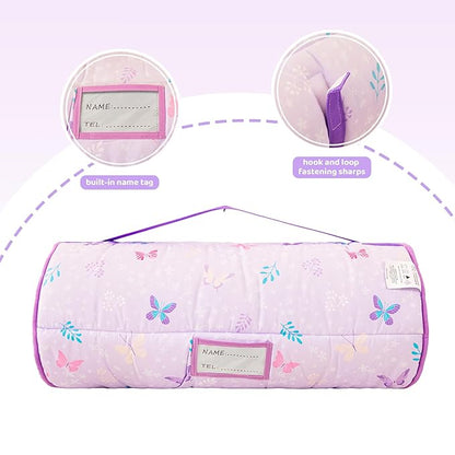 Viviland Toddler Kid Nap Mat for Preschool, Girls Purple Butterfly Slumber Bag - Image 3