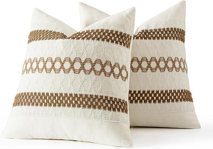 MIULEE Set of 2 Coco Brown Boho Decorative Pillow Covers 20x20 Inch Farmhouse - Image 7