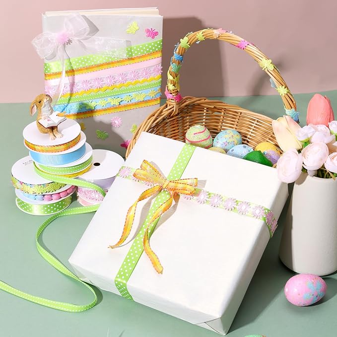 LaRibbons Pastel Ribbons for Crafts 10 Rolls Assorted Ribbon for Gift Wrapping - Image 2