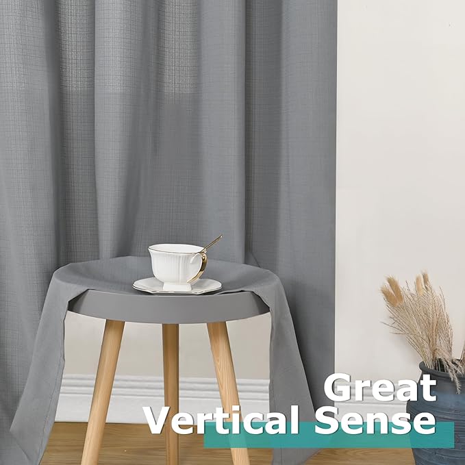 BGment Grey Linen Sheer Curtains 95 Inches Long 2 Panel Set, Grommet Semi Sheer - Image 6