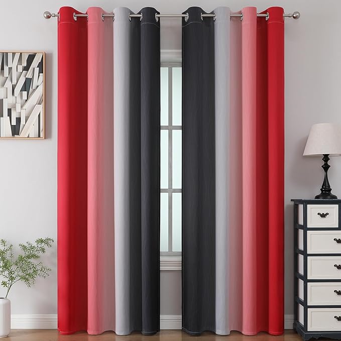 Ombre Red and Black Curtains 96 Inches Long, Total Blackout Curtains - Image 2