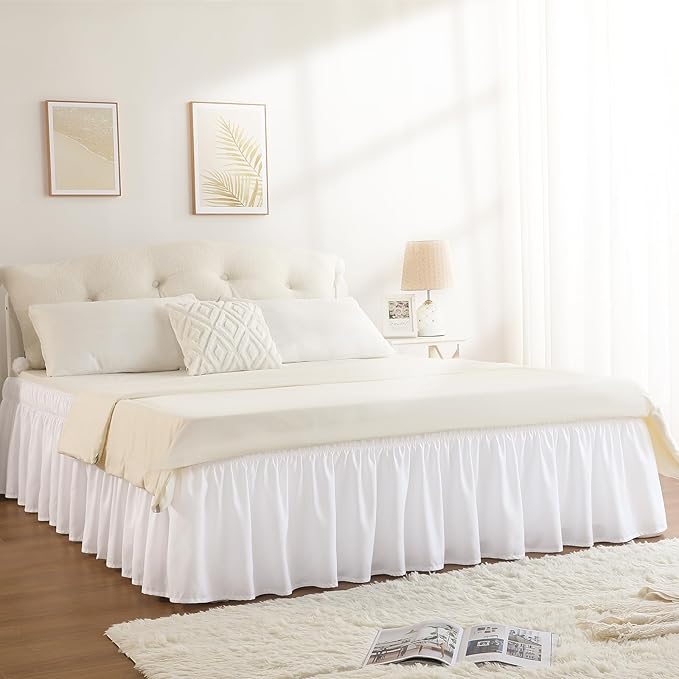 RIMELA White Bed Skirt Queen Size 16 Inch Drop, Elastic Bed Skirting - Image 8