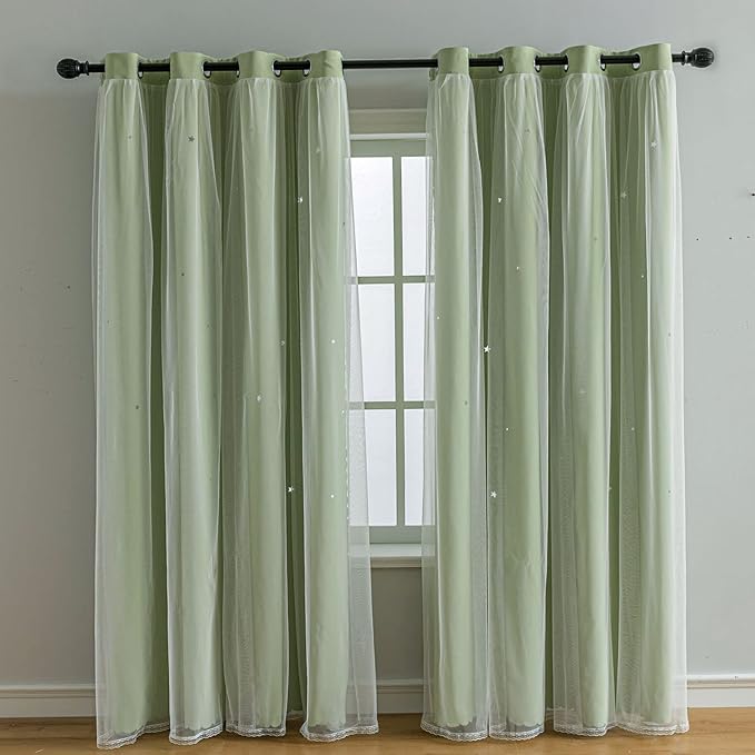 FANLI 2 Panels Star Blackout Curtains by FANLI