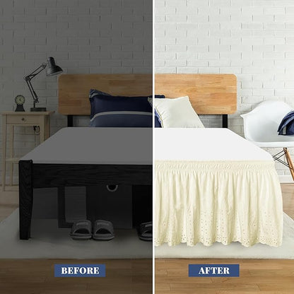 Twin Bed Skirt, Wrap-Around Elastic Ruffled Eyelet Bed Skirt Twin Size Dust - Image 3