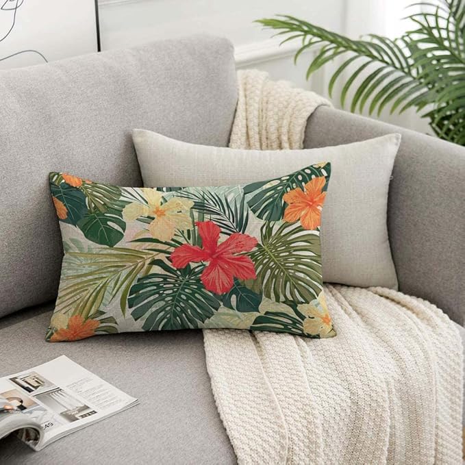 TKS MITLAN Hibiscus Flowers Pillow Cover 12x20 inch Summer Colorful Hawaiian - Image 7