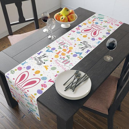 Happy Easter Table Runner, Easter Rabbits Linen Farmhouse Table Runners - Image 7