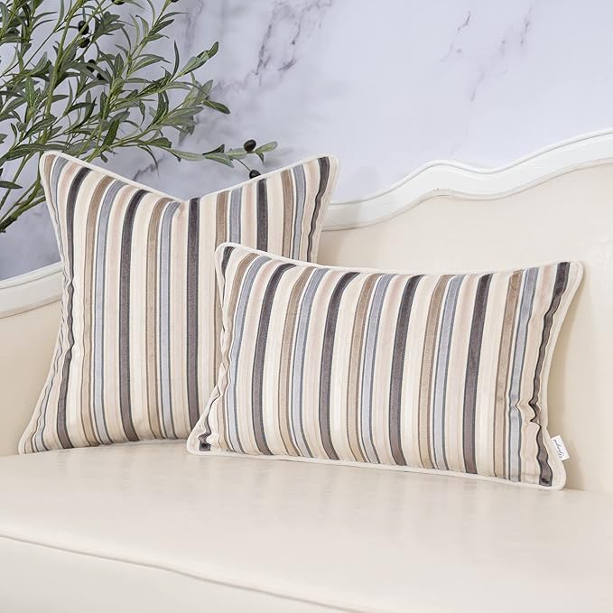 Yangest Beige Striped Throw Pillow Cover Multicolor Velvet Cushion Cover Modern - Image 5
