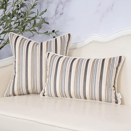 Yangest Beige Striped Throw Pillow Cover Multicolor Velvet Cushion Cover Modern - Image 5