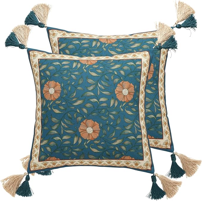 patdrea Designer Square Throw Pillow Covers Set of 2, French Floral Blue by Welcometopatdrea