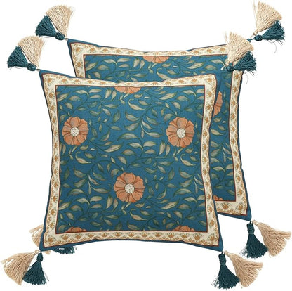 patdrea Designer Square Throw Pillow Covers Set of 2, French Floral Blue by Welcometopatdrea
