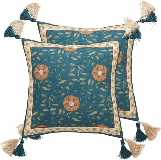 patdrea Designer Square Throw Pillow Covers Set of 2, French Floral Blue by Welcometopatdrea