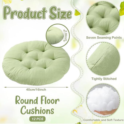 Fumete 12 Pcs Floor Pillows Cushions Seating 16 x 16 Inches Color Round Seat - Image 2